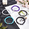 5Pcs 5 Style Natural & Synthetic Mixed Gemstone Round & Hamsa Hand Beaded Stretch Bracelets Set for Women BJEW-AN0001-33-7
