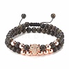 2Pcs 2 Style Natural Obsidian & Synthetic Hematite Braided Bead Bracelets Set with Cubic Zirconia Leopard BJEW-JB08119-5