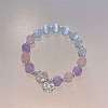 Bowknot Alloy Cat Eye & Natural Amethyst Round Beaded Charm Bracelets WG18D49-04-1