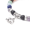 Natural Mixed Gemstone Round Beaded Stretch Bracelets with Alloy Charms BJEW-JB09403-3