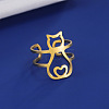304 Stainless Steel Hollow Cat Open Cuff Ring RJEW-F149-02G-5