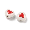 Heart Pattern Handmade Porcelain Enamel Beads PORC-G016-03N-3
