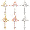 6Pcs 3 Colors Brass Pave Clear Cubic Zirconia Connector Charms ZIRC-BBC0001-90-1