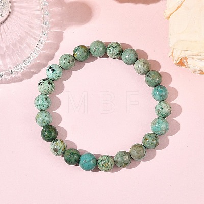 Natural Peruvian Turquoise(Jasper) Round Beaded Stretch Bracelets BJEW-JB14341-02-1