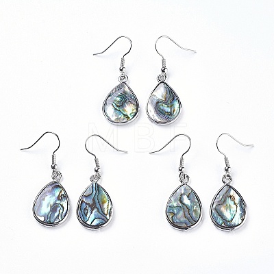 Teardrop Platinum Tone Brass Natural Paua Shell Dangle Earrings EJEW-M060-08-01-1