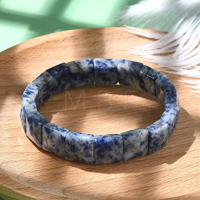 Sqaure Natural Blue Spot Jasper Beads Stretch Bracelets for Women Men BJEW-C097-06K-1