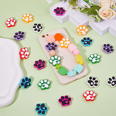 21Pcs 7 Colors Dog Paw Print Food Grade Eco-Friendly Silicone Focal Beads SIL-DC0001-31-1
