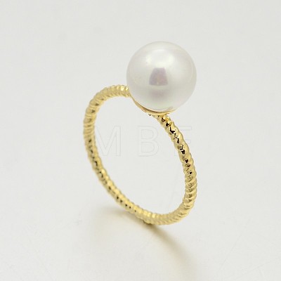 Brass Acrylic Pearl Finger Rings for Wedding Jewelry RJEW-J061-G-1