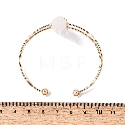 Brass Wire Wrapped Natural Rose Quartz Hexagon Point Cuff Bangles for Women BJEW-L719-01G-01-1