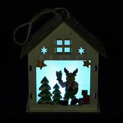 Christmas Theme Wood House Hanging Ornaments DJEW-B011-02-1
