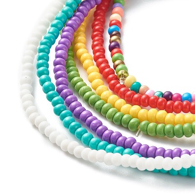 Candy Color Glass Seed Beads Anklets Set AJEW-AN00460-1