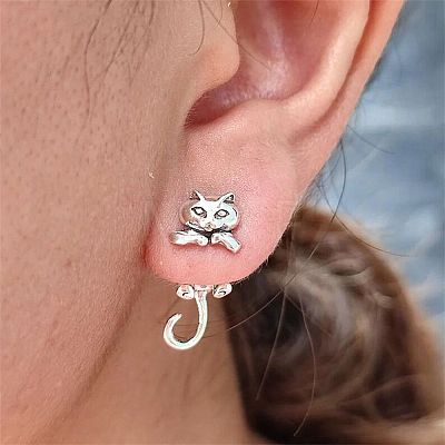 Alloy Cat Front Back Stud Earrings for Women EJEW-G323-01AS-1