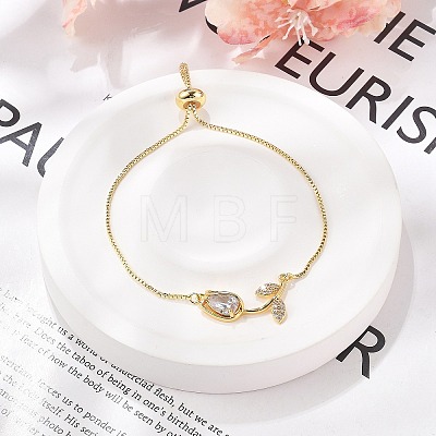 Brass Micro Pave Clear Cubic Zirconia Slider Bracelets BJEW-C089-05G-1