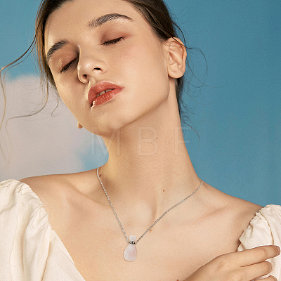 Natural Rose Quartz Faceted Perfume Bottle Pendant 304 Stainless Steel Cable Chain Necklaces NJEW-WH0002-268C-1