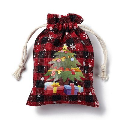 Christmas Theme Rectangle Jute Bags with Jute Cord ABAG-E006-01A-1