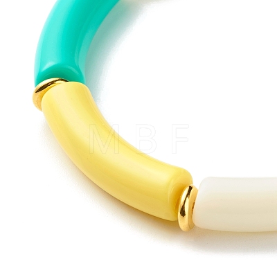 Curved Tube Opaque Acrylic Beads Stretch Bracelet for Teen Girl Women BJEW-JB06940-04-1