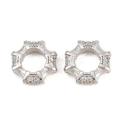 Octagon Brass Micro Pave Clear Cubic Zirconia European Beads KK-B186-15P-1