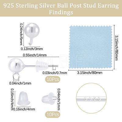 925 Sterling Silver Stud Earring Findings STER-BBC0009-91A-1
