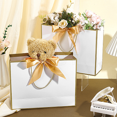 48Pcs Rectangle White Paper Gift Storage Handle Bags with Ribbons ABAG-WA0001-26A-1