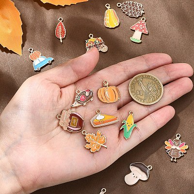 15Pcs 15 Styles Thanksgiving Day Alloy Enamel Pendants FIND-YW0005-79-1