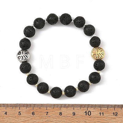8.5MM Natural Lava Rock Round Beaded Stretch Bracelets BJEW-JB14293-1