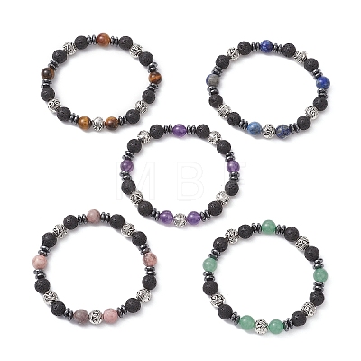 Natural Mixed Gemstone & Lava Rock Strtch Bracelets for Women BJEW-JB12768-1