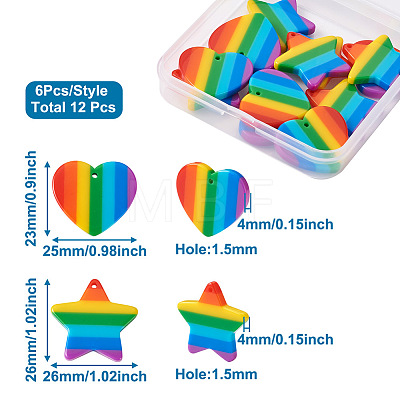 Yilisi 12Pcs 2 Style Plastic Stripe Pendants KY-YS0001-03-1