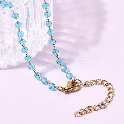 304 Stainless Steel with Glass Faceted Rondelle Bead Handmade Link Chain Birth Stone Necklaces for Women NJEW-G195-01G-10-1