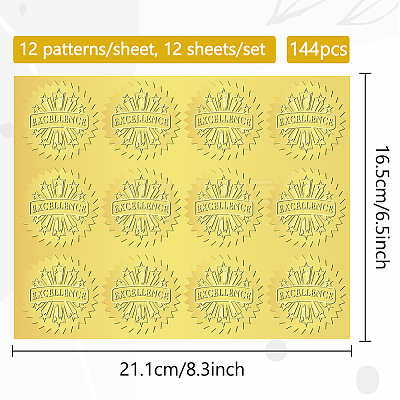 12 Sheets Self Adhesive Gold Foil Embossed Stickers DIY-WH0451-015-1