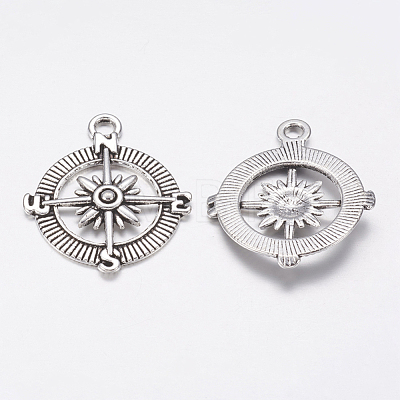 Tibetan Style Alloy Compass Pendants TIBEP-S272-AS-FF-1