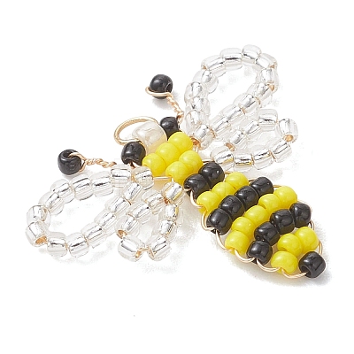 Glass Seed Beaded Bee Pendants PALLOY-MZ01216-1