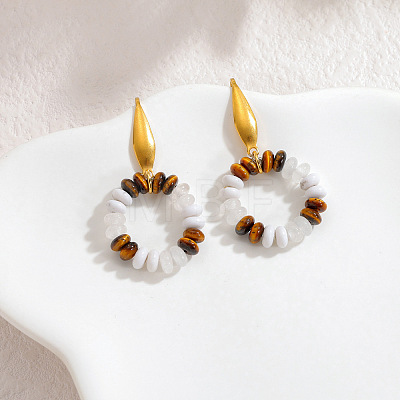 Natural Howlite & Natural Tiger Eye Bead Dangle Stud Earrings WGF593F-02-1