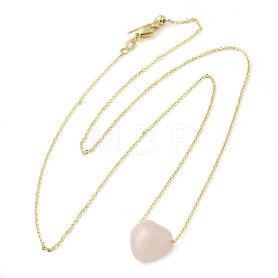 Natural Rose Quartz Heart Pendant Necklace with Golden Alloy Cable Chains NJEW-G116-01A-1