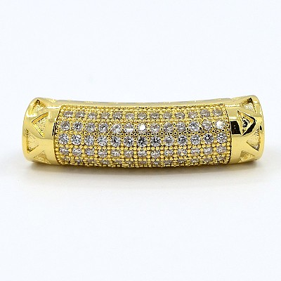 CZ Jewelry Brass Micro Pave Cubic Zirconia Hollow Curved Tube Beads ZIRC-M024-11-1