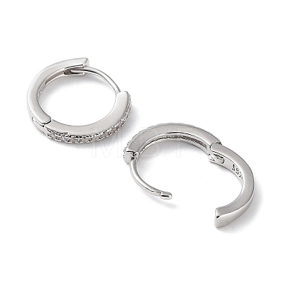 Rhodium Plated 925 Sterling Silver with Clear Cubic Zirconia Hoop Earrings EJEW-K258-11P-1