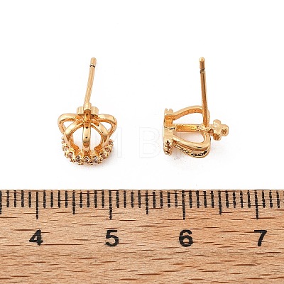 Crown Brass Micro Pave Clear Cubic Zirconia Stud Earrings for Women EJEW-G428-06G-1