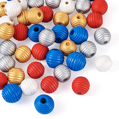 Fashewelry 50Pcs 5 Styles Painted Natural Wood Beehive European Beads WOOD-FW0001-01-1