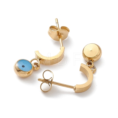 3 Pair 3 Style Enamel Evil Eye Dangle Stud Earrings EJEW-B020-16G-1