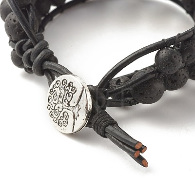 Natural Lava Rock & Mixed Gemstone Beaded Bracelet with Tree of Life BJEW-JB07700-1