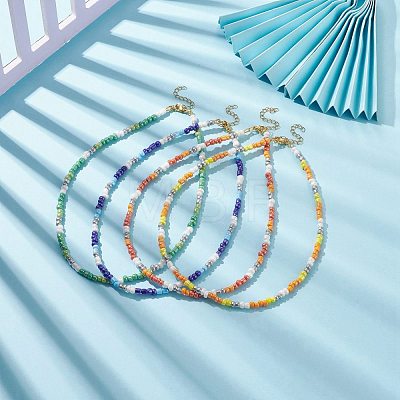 Glass Seed Beaded Necklaces for Women NJEW-JN03951-1