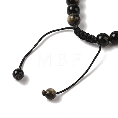 8mm Round Natural Golden Sheen Obsidian Braided Bead Bracelets BJEW-C067-01B-22-1