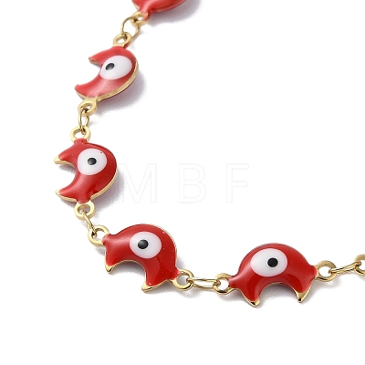 Moon with Evil Eye Enamel Link Chain Necklace NJEW-G117-02G-1