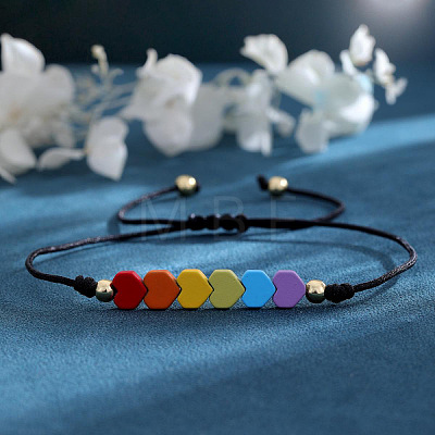 Friendship Rainbow Heart & Brass Bead Adjustable Braided Bracelets VD3512-2-1