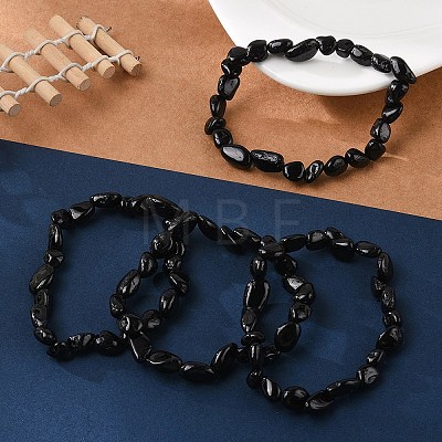 Natural Black Tourmaline Bead Stretch Bracelets X-BJEW-K213-36-1