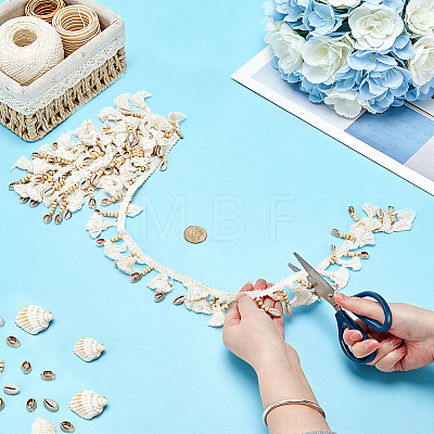 3Yards Cotton & Shell & Wood Beaded Trim Ribbon DIY-GA0010-14-1