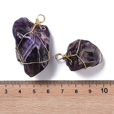 Raw Rough Natural Amethyst Copper Wire Wrapped Pendants KK-F868-26G-1