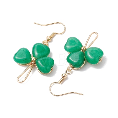 Natural Malaysia Jade Pendant Clover Dangle Earrings EJEW-JE06074-02-1