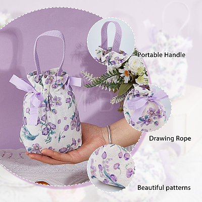 10Pcs Cloth Flower Print Drawstring Pouches ABAG-DC0001-09A-1