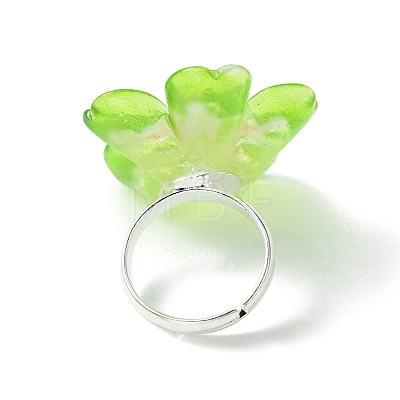 5Pcs 5 Colors Luminous Glow in the Dark Flower Resin Finger Rings Set RJEW-JR00641-S-1