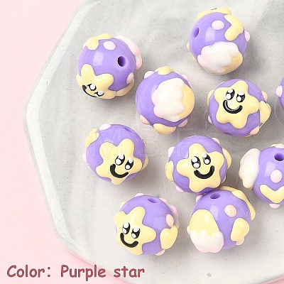 10Pcs Hand Painted Opaque Acrylic with Enamel Beads MACR-YW0003-29A-1